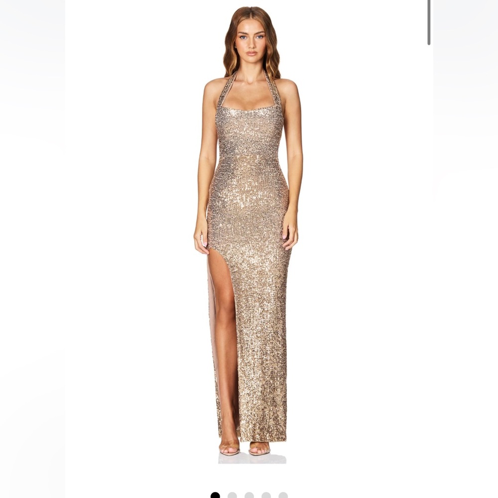 Nookie fantasy halter gown, gold, size Large, NWT never worn